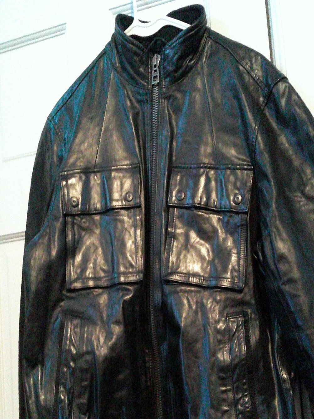 Vintage GAP Black Leather Utility Jacket Mens Y2K Multi Pocket Full Zip XL